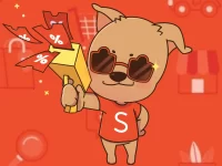 Mascote da Shopee distribuindo Cupons de desconto e frete grátis
