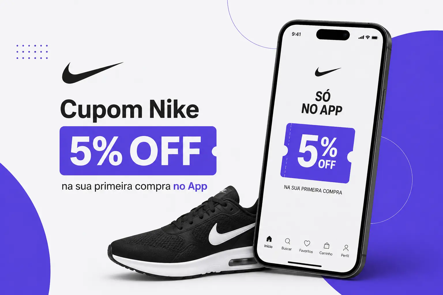 Cupom Nike Primeira Compra App para ganhar 5% de desconto no primeiro pedido