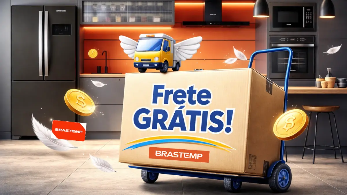 Caminhão de entrega oficial garantindo o Frete Grátis Brastemp para o consumidor