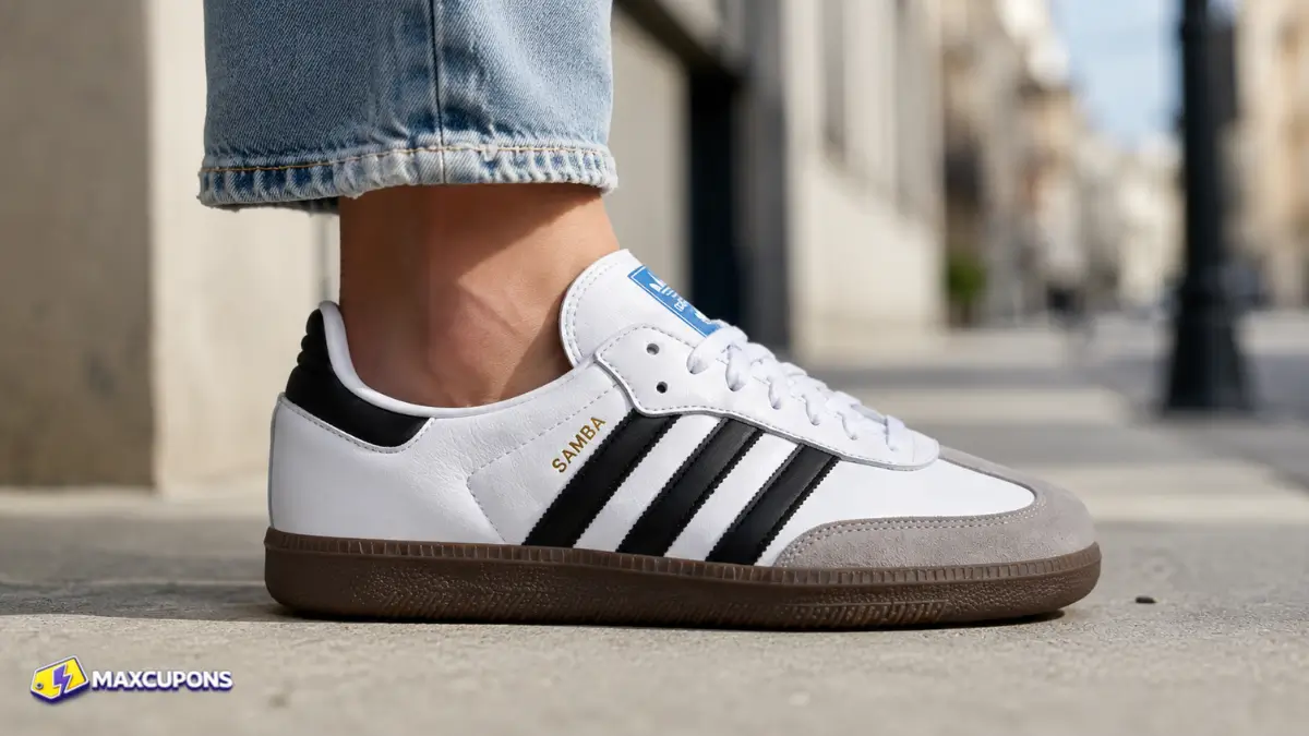 tenis adidas feminino originals modelo samba branco e preto para look casual