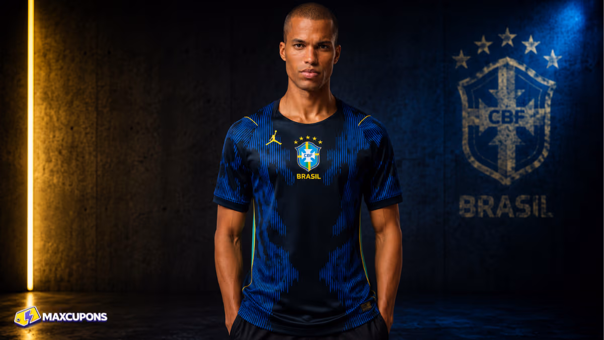 homem vestindo a camisa azul reserva da selecao brasileira 2026 destacando o visual