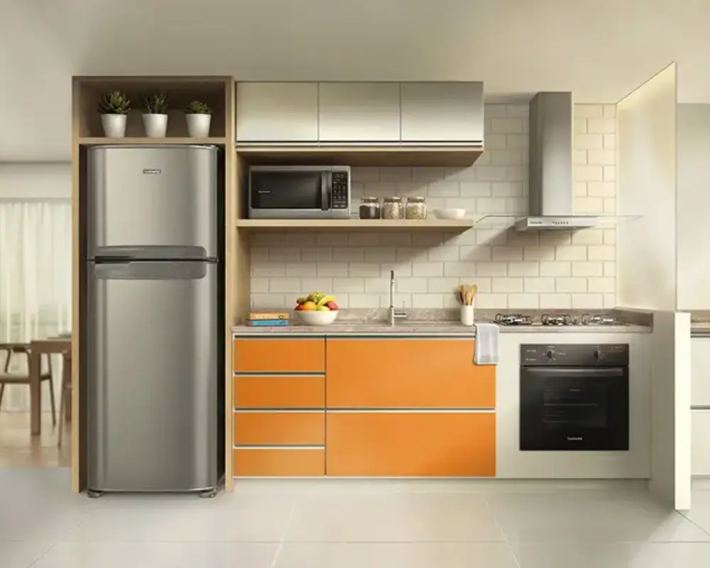 Cozinha planejada com geladeira e cupom de desconto Continental aplicado
