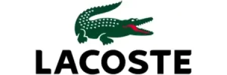 Logo oficial da Lacoste com o crocodilo na página de cupons de desconto para camisas polo e artigos de moda premium.