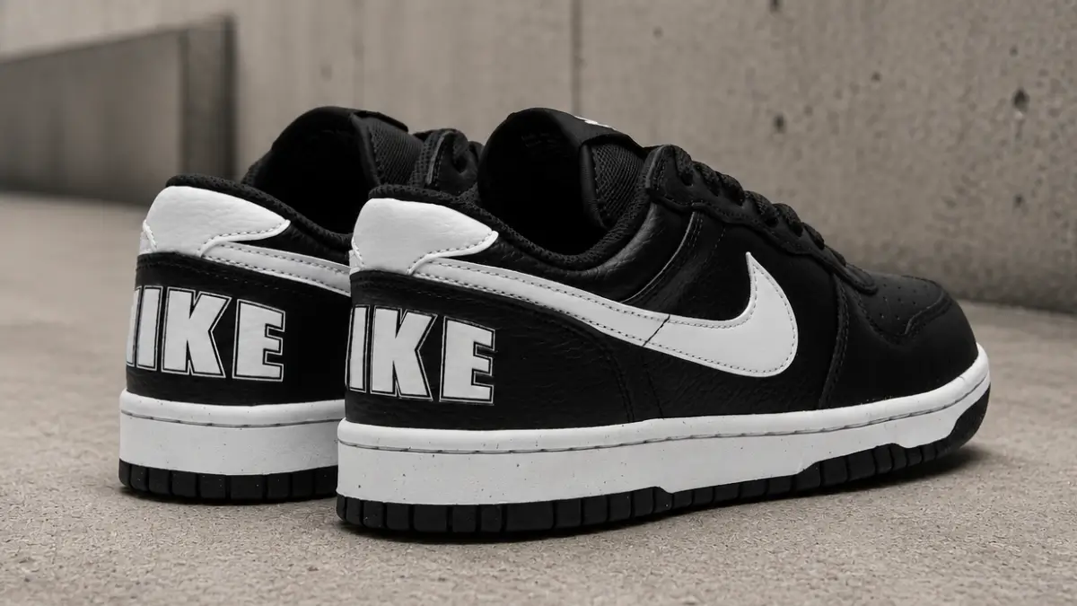 detalhe da parte de tras do tenis nike big low masculino com o nome da marca escrito