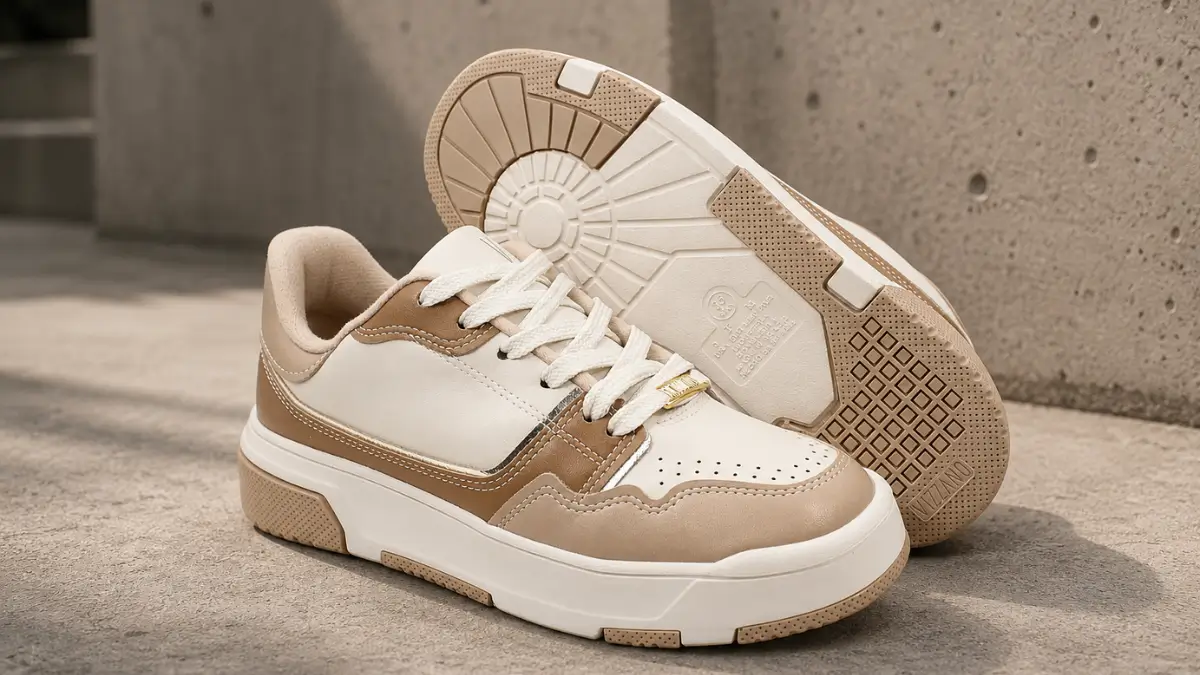 par de tenis feminino vizzano casual pelica mostrando detalhe do solado antiderrapante