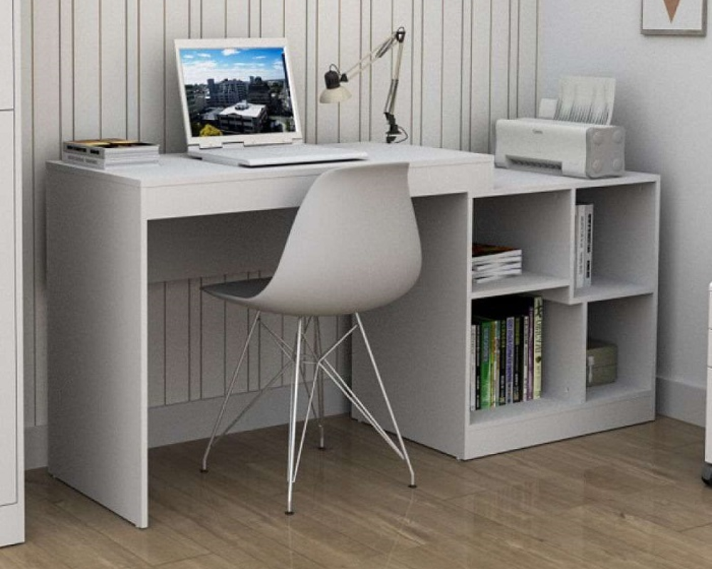 Escrivaninha branca para home office da Mobly, mostrando uma solução prática e moderna.