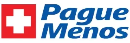 Logo oficial da Farmácia Pague Menos na página de cupons de desconto para medicamentos e dermocosméticos.
