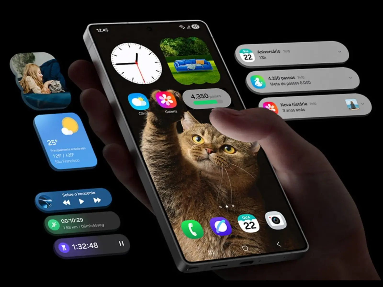 Novo smartphone da Samsung mostrando a interface personalizada e fluida, disponível com cupom.