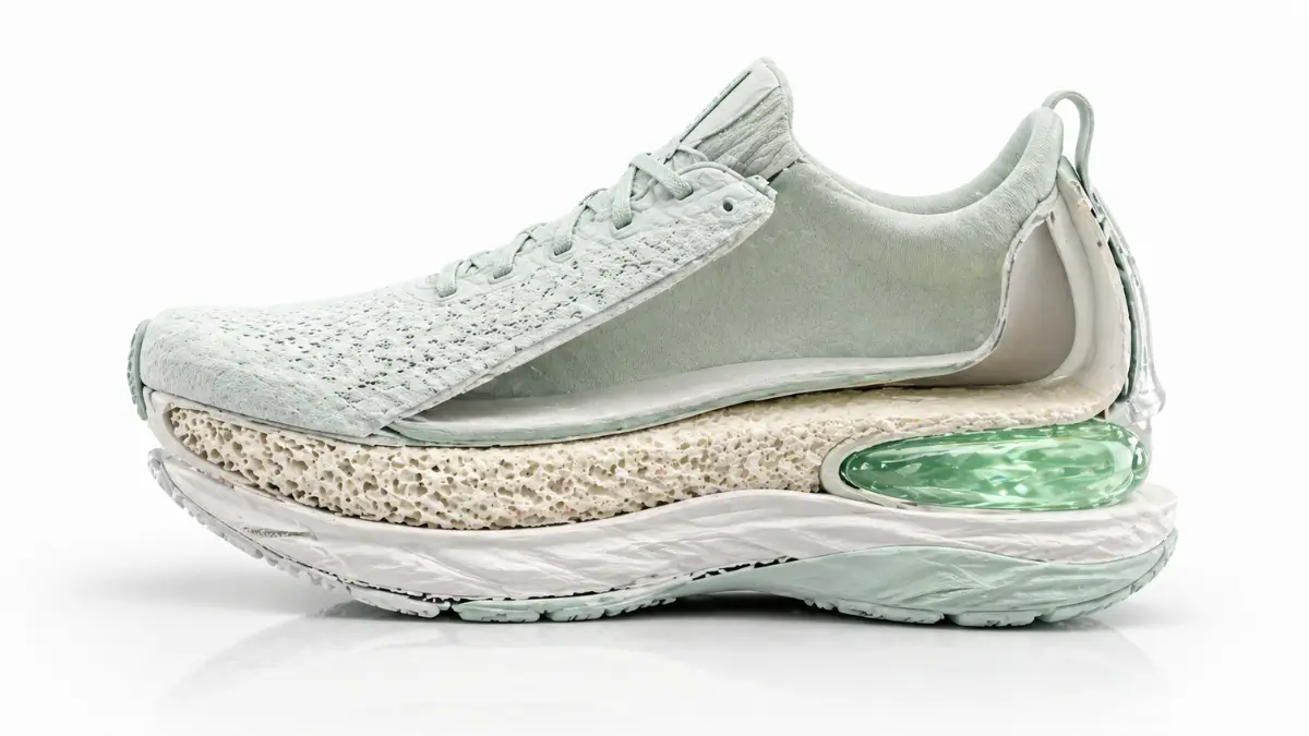 detalhes da tecnologia PureGEL e FlyteFoam na entressola de um tênis asics feminino