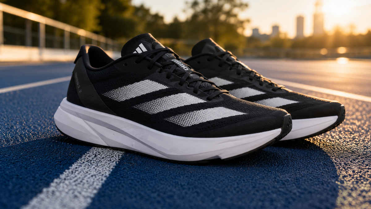 tenis adidas adizero sl 2 em destaque sobre pista de atletismo azul para treino de velocidade