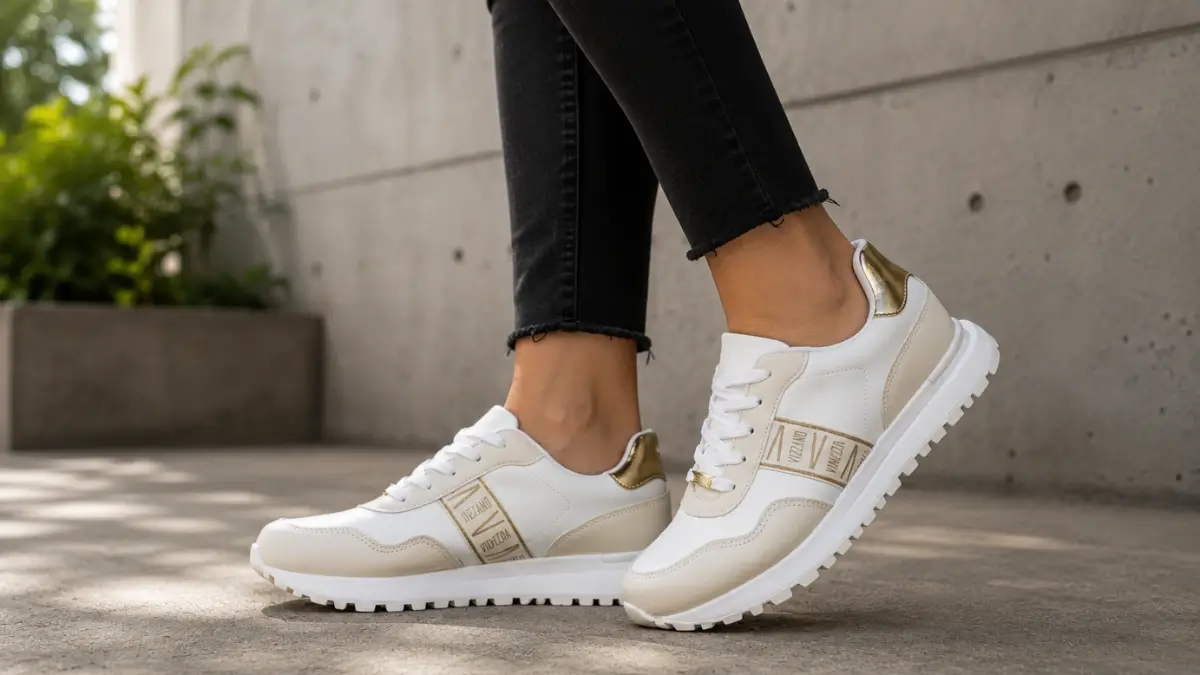 tenis feminino vizzano jogging em uso no pe em ambiente urbano de cidade